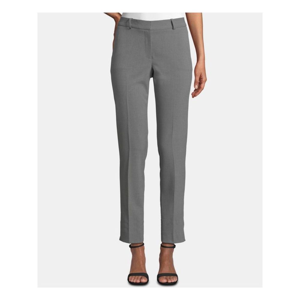 TAHARI Womens Gray Zippered Slim Straight-leg Wear To Work Pants Petites 6P